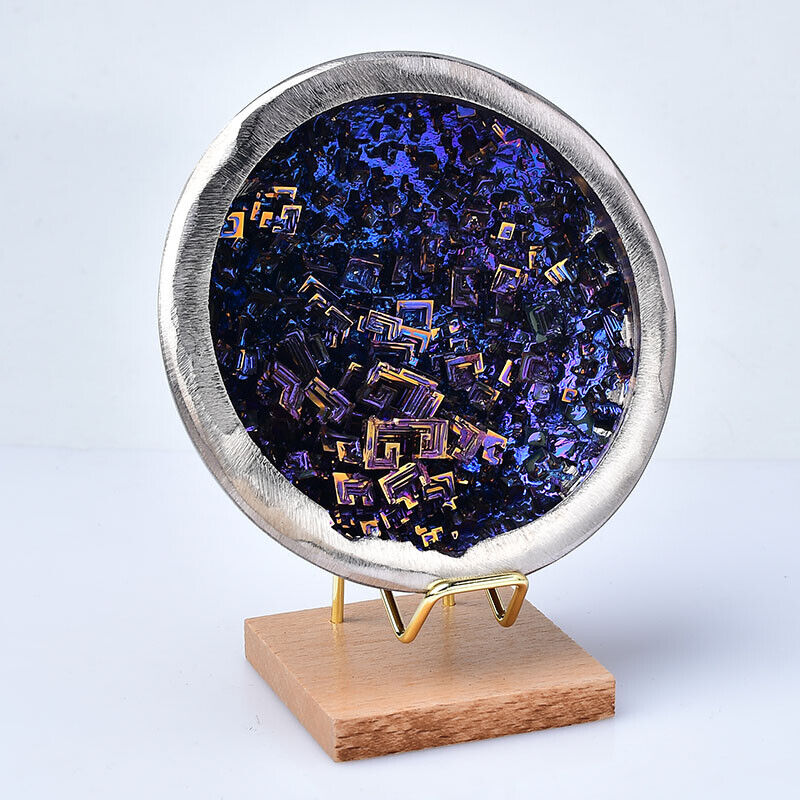 Gorgeous Rainbow Bismuth Geode Bowl Ornament Home Decor With Stand Collecting US Stock