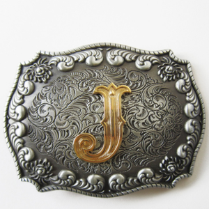 Western Men‘s Zinc alloy Leather Belt Buckle Initial Letter J shape Pattern US Local Shipping