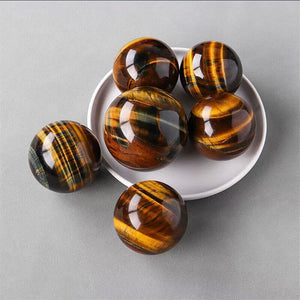 Natural Tiger Eye Healing Crystal Ball Gemstone Sphere with Wood Stand Sculpture