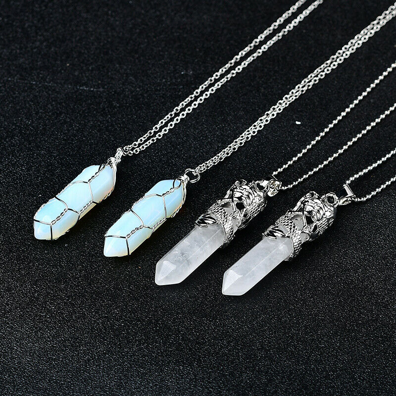 Opalite Dt Wire Wraping Necklace and Clear Quartz Pendulum Shaped Pendent Gift