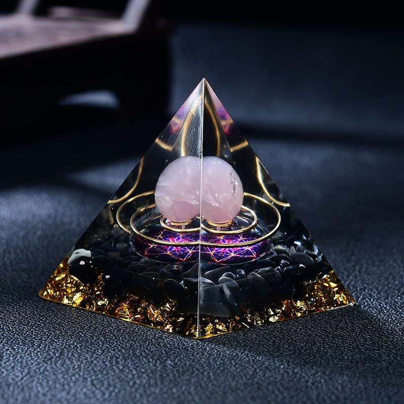 2.36‘’ Pink Orgone Pyramid Wind-Up Rose Quartz Sphere Gift Quartz Healing Meditation Crystal Hand Made Home Decoration Collection