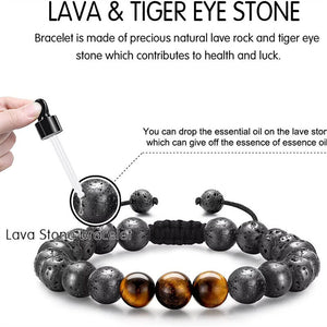 Tiger Eye Lava Rock Stone Handmade Mens Letter Obsidian Bracelet Stress Relief