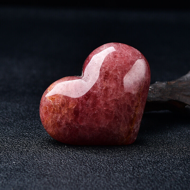 1 Pair Red Strawberry Heart Quartz Mineral Crystal Healing Specimen Gift