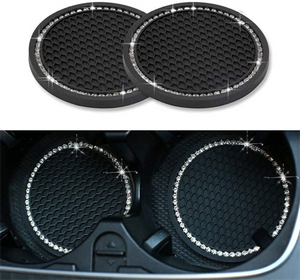 Universal Vehicle Bling Travel Auto Cup Holder Insert Coasters,2.75 Inch Crystal Rhinestone Car Interior Accessories Durable Anti Slip Silicone Car Coasters (Pack of 2)