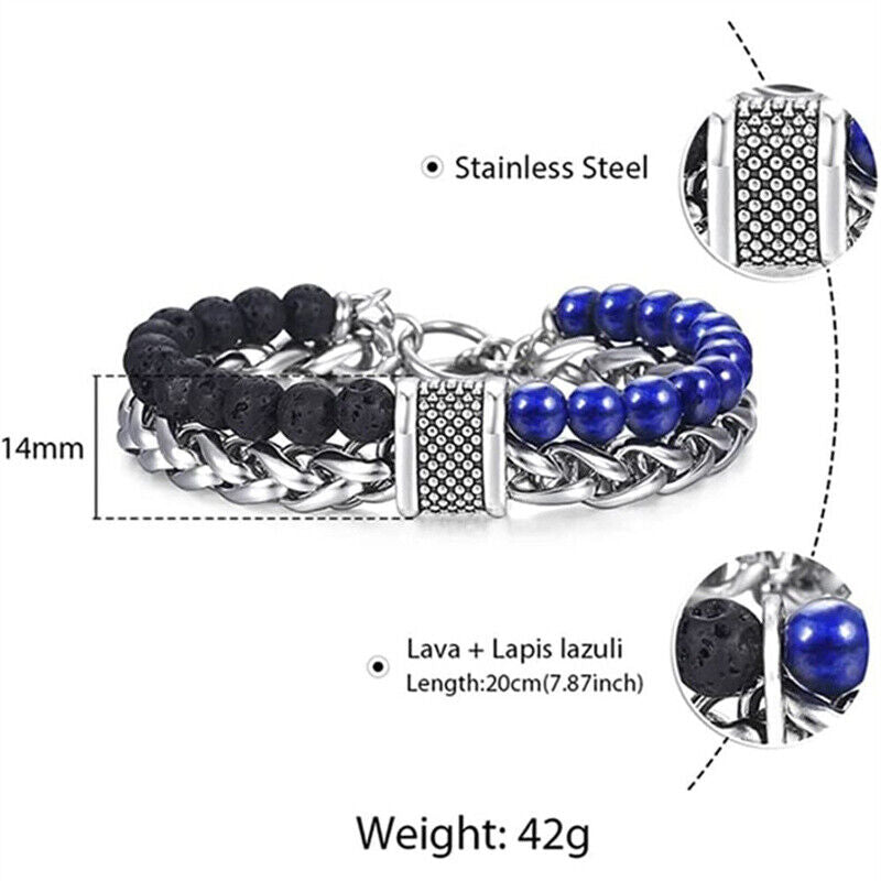 Stainless Steel Fashion Jewelry Natural Tiger Eye Obsidian Men'swomen's Bracelet