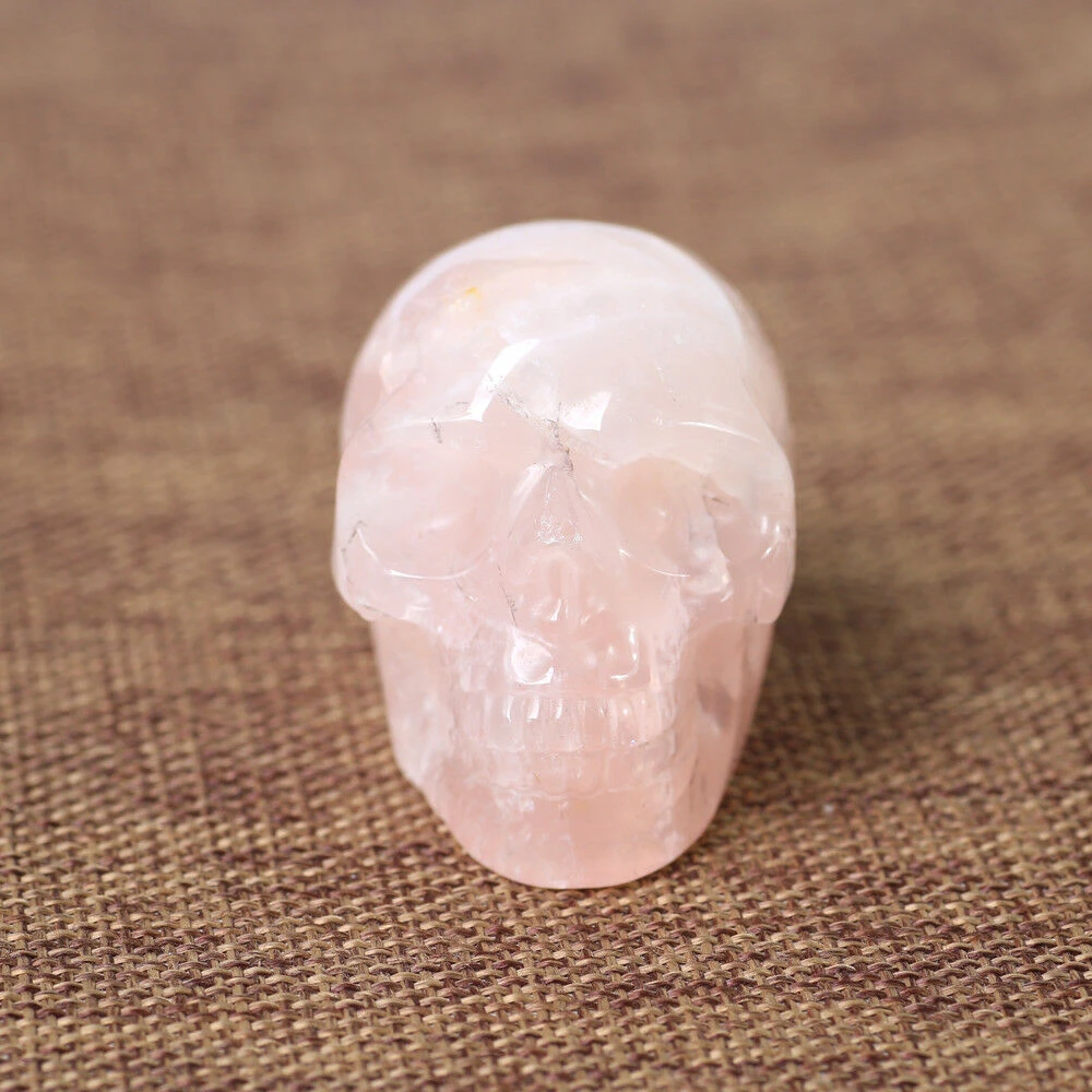 2'' Natural Rose Quartz Crystal Skull Specimen Healing Reiki Figurine Decor US Stock