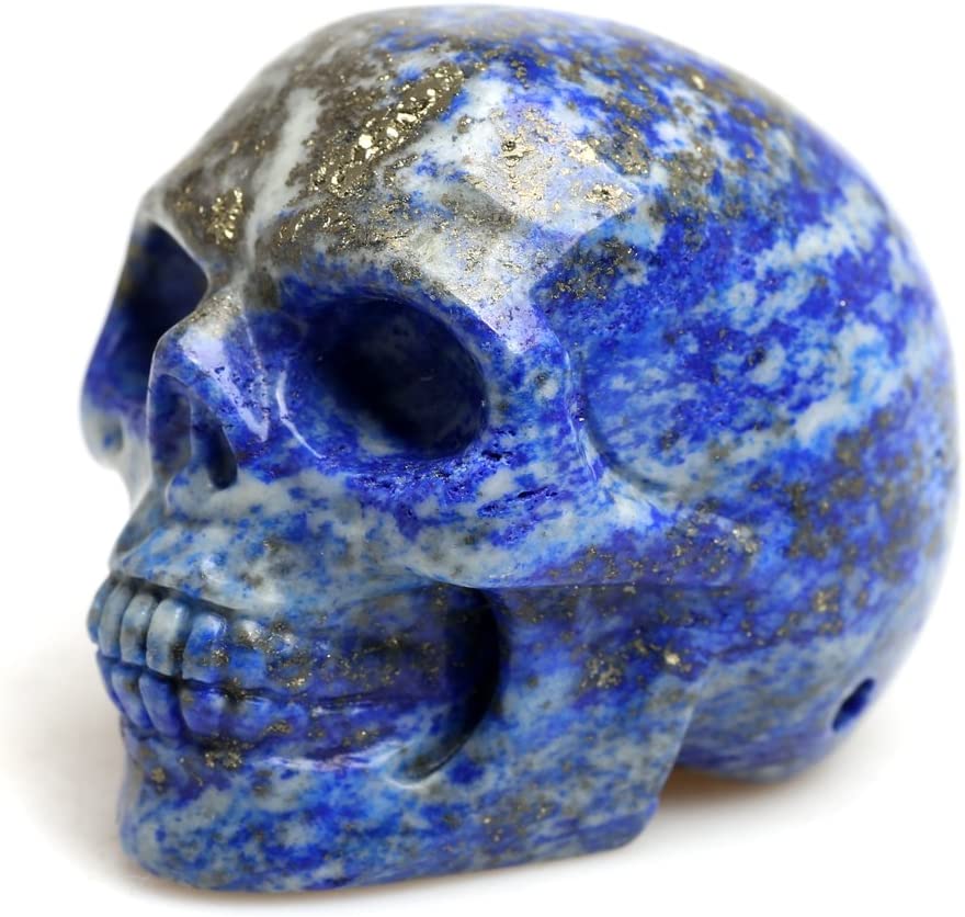 2inch Healing Skull Crystal Quartz Carved Gemstone Collectible Figurine Stone (Blue)