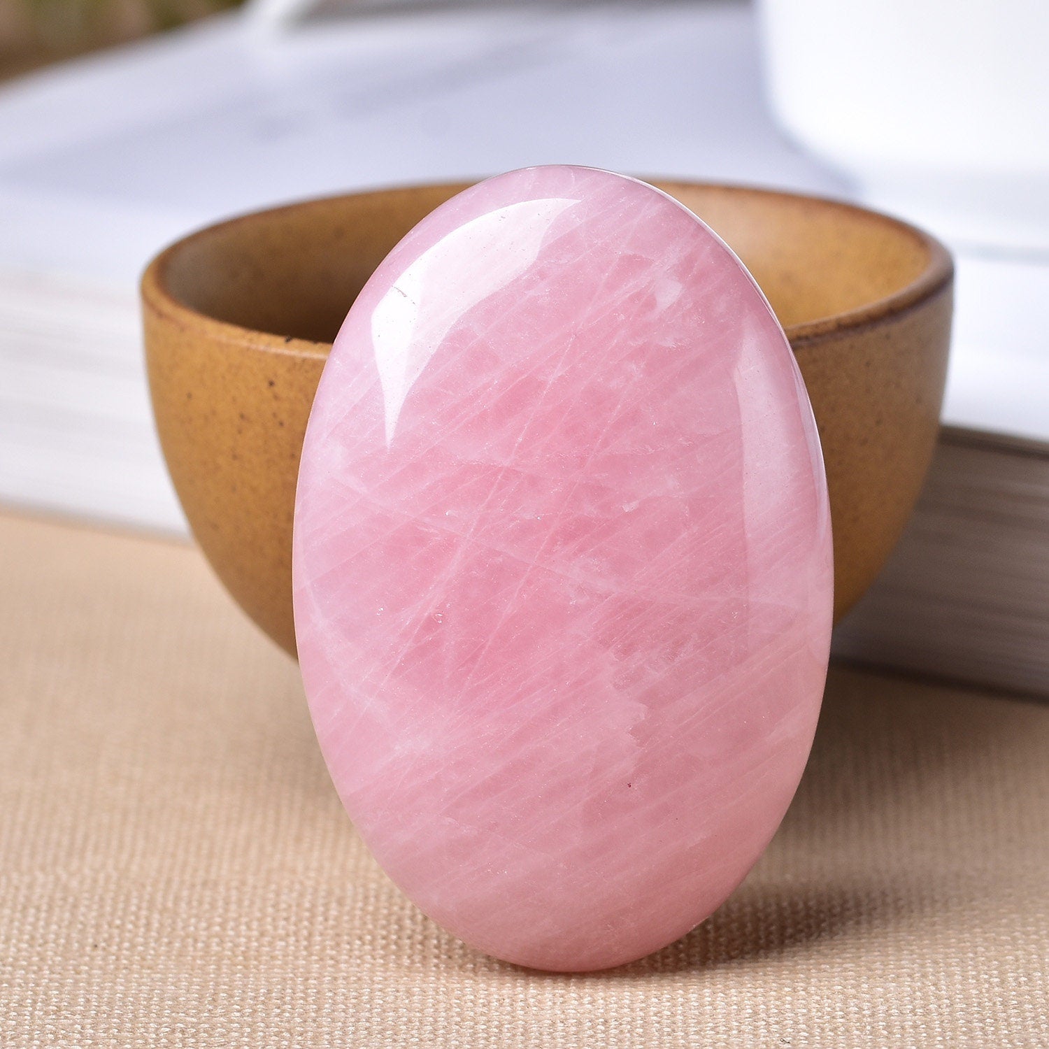 Pink Natural Palm Stone Rose Quartz Healing Crystal Massage Rock Hand-Polished