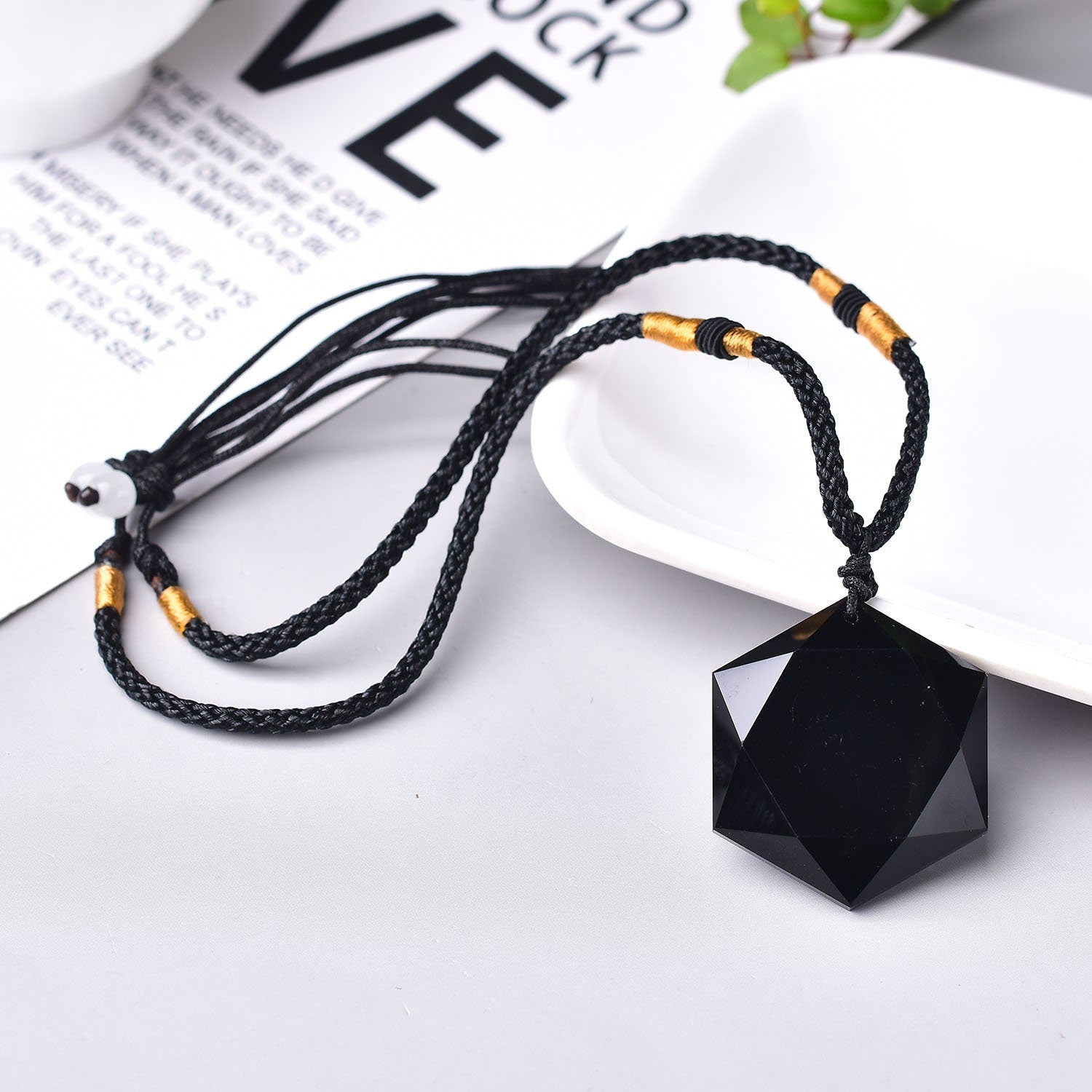 Natural Black Obsidian Quartz Healing Charka Hexagram Crystal Ornament Pendants Hand-Carved Hand-Polished Gift Charm Healing Pendant