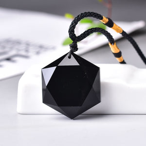 Natural Black Obsidian Quartz Healing Charka Hexagram Crystal Ornament Pendants Hand-Carved Hand-Polished Gift Charm Healing Pendant