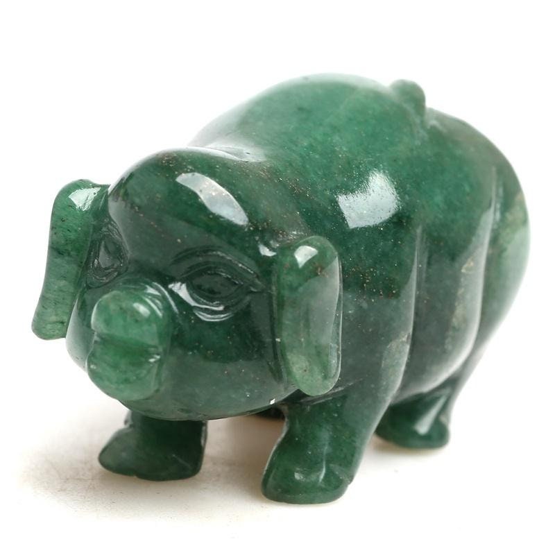 2.36 Inch Natural Green Aventurine Quartz Reiki Pig Hand Made Pet Figurines Crystal Healing Hand-Carved Gift Room Decor