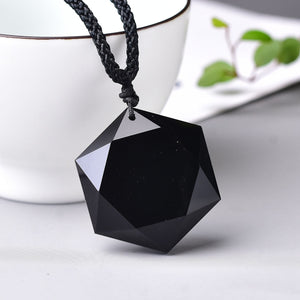 Natural Black Obsidian Quartz Healing Charka Hexagram Crystal Ornament Pendants Hand-Carved Hand-Polished Gift Charm Healing Pendant