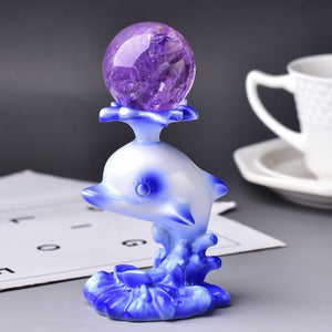 Dolphin Shape Crystal Ball Display Stands Resin Home Decor Sphere Stand Holder Sphere Stand Hand-Carved Handmade Painted Stand Base  Gift