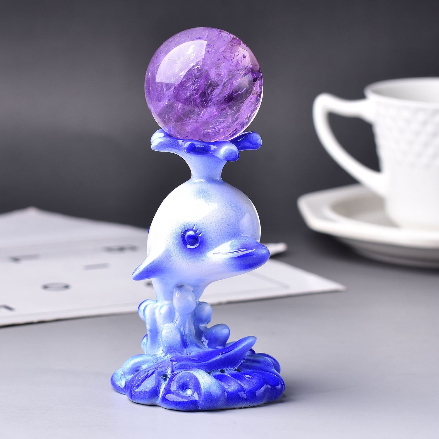 Dolphin Shape Crystal Ball Display Stands Resin Home Decor Sphere Stand Holder Sphere Stand Hand-Carved Handmade Painted Stand Base  Gift