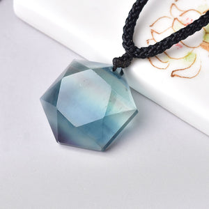 Natural Beautiful Fluorite Quartz Healing Charka Hexagram Crystal Ornament Pendant Hand-Carved Hand-Polished Gift Healing Pendant Meditation