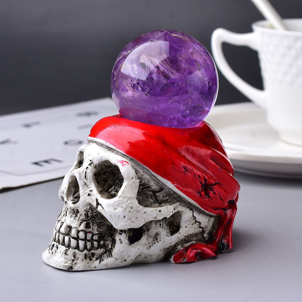 3.31‘’ Vintage Crystal Ball Stand Base Room Decor Sphere Red Skull Sphere Base Handmade Painted Decoration Sphere Figurine Jewelry Displays