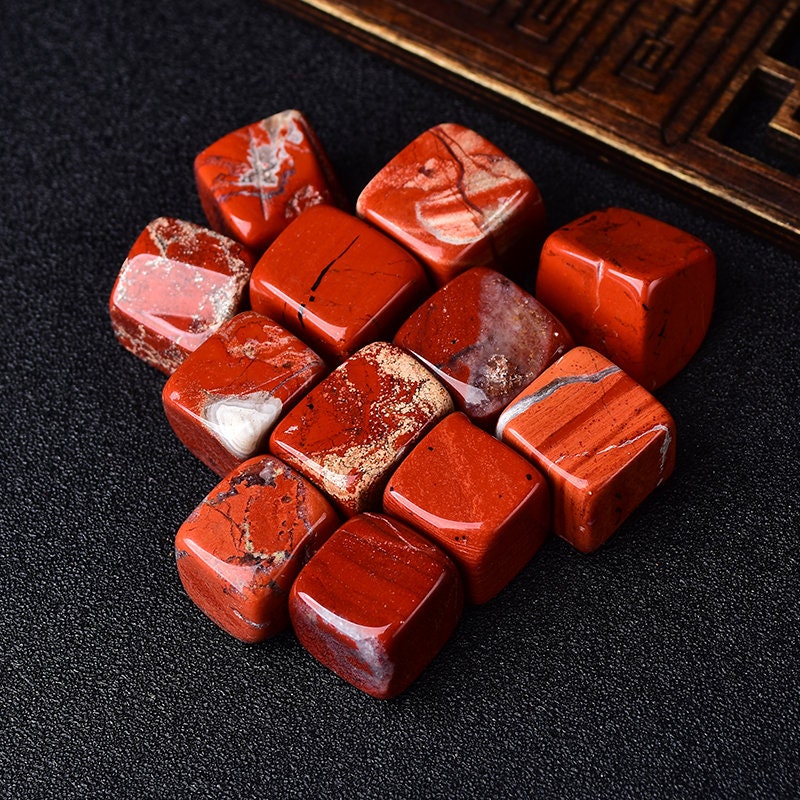 6 Pieces Polished Natural Africa Red Jasper CUBE Tumbled Stone Gravel Square Crystal Stones Hand-Polished for Fish Tank Decor Garden Gift