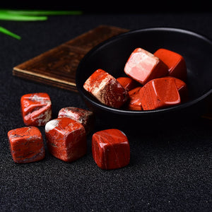 6 Pieces Polished Natural Africa Red Jasper CUBE Tumbled Stone Gravel Square Crystal Stones Hand-Polished for Fish Tank Decor Garden Gift