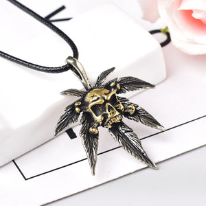 DIY Fashion Lucky Hand Carved Skull Leaf Charm Pendant Man Women Necklace Gift Biker Gothic Pendant