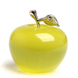 Yellow Cat's Eye Hand-Carved Crystal Gemstone Apple Figurine Paperweight Craft Decoration AVG.1.77 inches Room Decor Healing Gift Ornaments