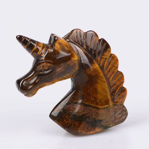 2'' Tiger-Eye Stone Crystal Unicorn Specimen Carved Horse Figurine Hand-Polished Crystal Ornaments Home Decor Holiday Gift