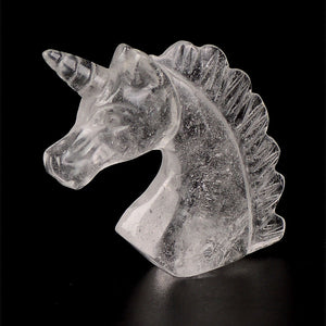 2'' Clear Quartz Stone Crystal Unicorn Specimen Carved Horse Figurine Hand-Polished Crystal Ornaments Home Decor Holiday Gift Meditation