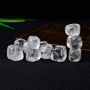 6 Pieces Polished Natural White Clear Quartz CUBE Tumbled Stone Gravel Stone Crystal  Hand-Polished for Fish Tank Decor Garden Healing Rock