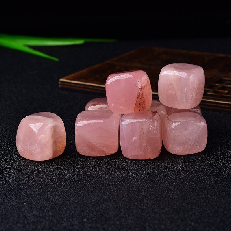 6 Pieces Polished Natural Rose Quartz CUBE Tumbled Stone Gravel Stone Crystal Pink Hand-Polished for Fish Tank Decor Garden Healing Gemstone