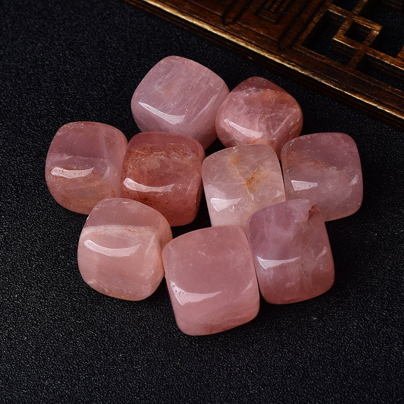 6 Pieces Polished Natural Rose Quartz CUBE Tumbled Stone Gravel Stone Crystal Pink Hand-Polished for Fish Tank Decor Garden Healing Gemstone