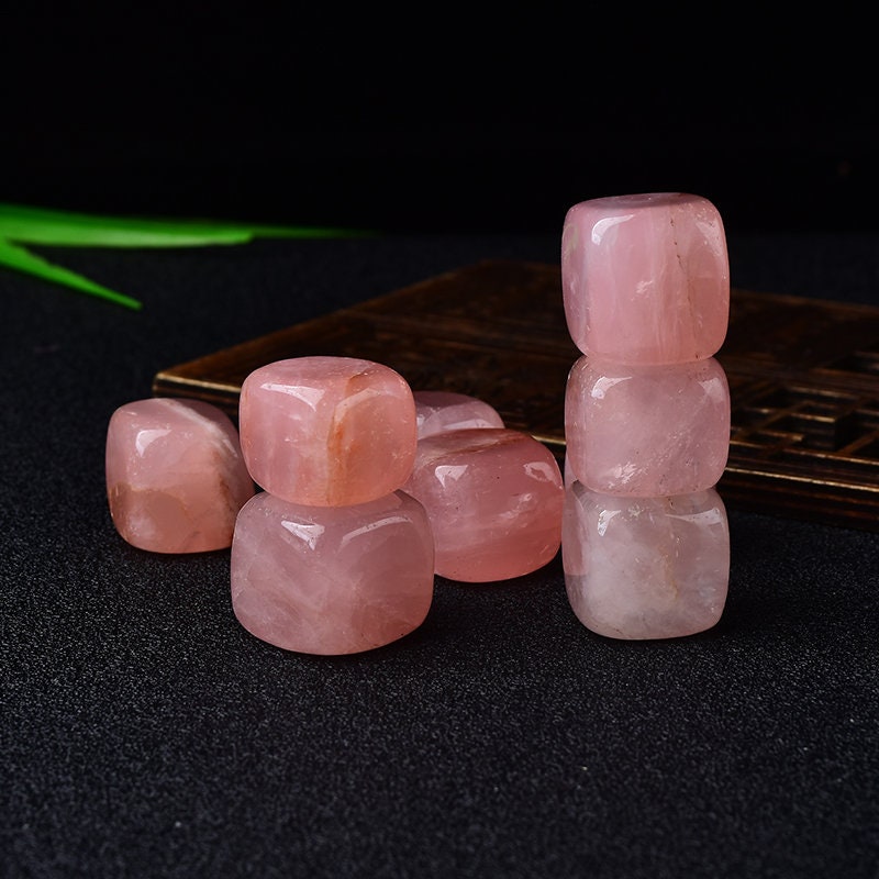 6 Pieces Polished Natural Rose Quartz CUBE Tumbled Stone Gravel Stone Crystal Pink Hand-Polished for Fish Tank Decor Garden Healing Gemstone