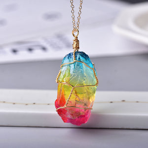 Tree Of Life Hand-Made Crystal Pendant Fashion Electroplate Mineral Jewelry Raw Crystals for Men Women Colorful Jewelry Healing Crystal