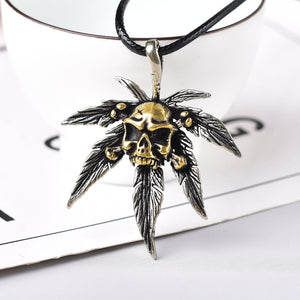 DIY Fashion Lucky Hand Carved Skull Leaf Charm Pendant Man Women Necklace Gift Biker Gothic Pendant