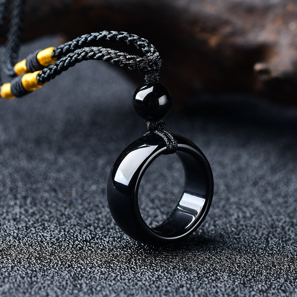 Spirit Pendulum Black Obsidian Lucky Precious Ring Pendant Reiki Quartz Charm Pendulum Gemstone Fashion Crystal Man Women Trending Present