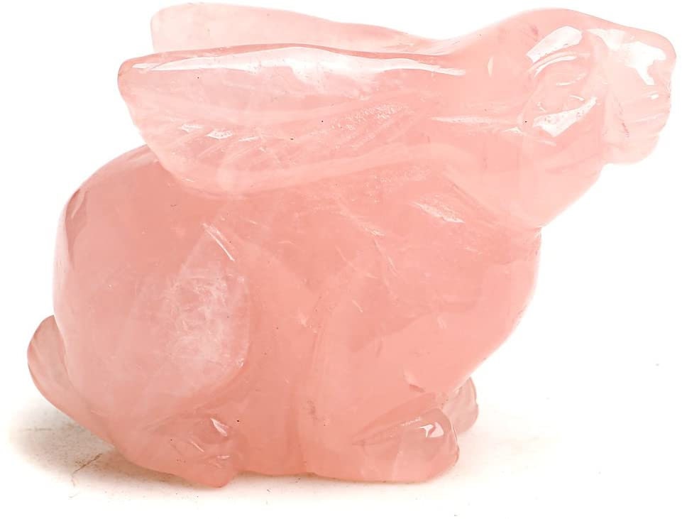 Natural Healing Crystal Crafts Hand Made Rose Reki Quartz Rabbit Figurines Animal Statue