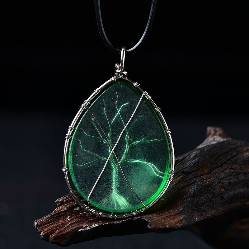 Wire Wrapped Green Tree of Life Gemstone Egg Hand Made Pendant Necklace Healing Crystal Decor Gift Chakra Stone Women Jewelry