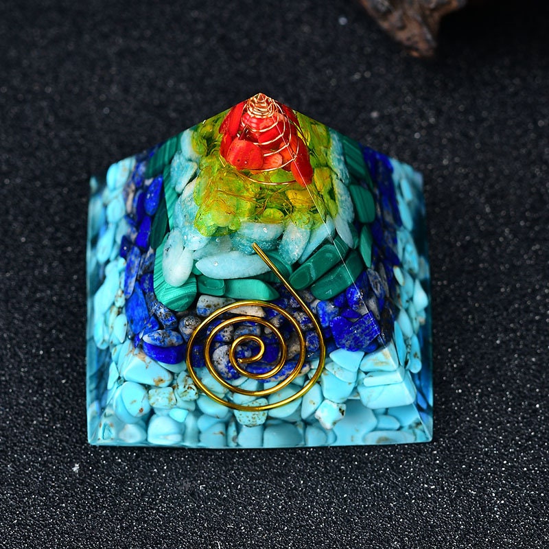 2.36‘’ Orgone Pyramid Multi-colored Hand Made Gravel Stone Quartz Reiki Meditation Crystal Home Decoration Collection Gift