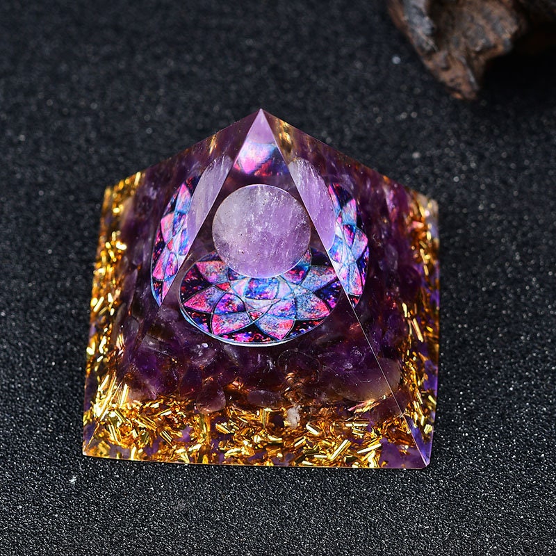 2.36‘’ Orgone Pyramid Magic Vision Crystal Hand Made Amethyst Ball Quartz Healing Meditation Home Decoration Collection Gift