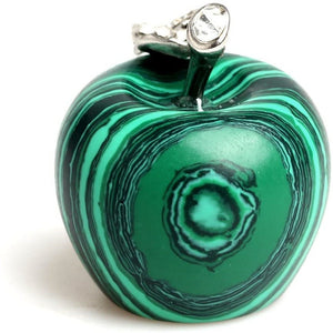 1.68‘’ Malachite Carved Apple Natural Quartz Healing Crystal Stone Craft Carved Figurine Alloy Leaf Ornament