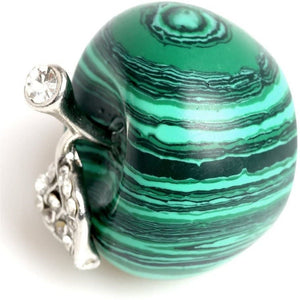 1.68‘’ Malachite Carved Apple Natural Quartz Healing Crystal Stone Craft Carved Figurine Alloy Leaf Ornament