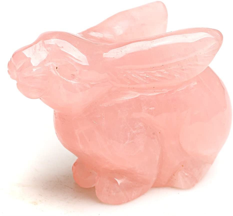 Natural Healing Crystal Crafts Hand Made Rose Reki Quartz Rabbit Figurines Animal Statue