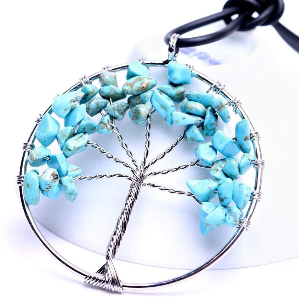 Natural Crystal Tree of Life Pendant Healing Hand Made Tumbled Stone Craft Chakra Necklace