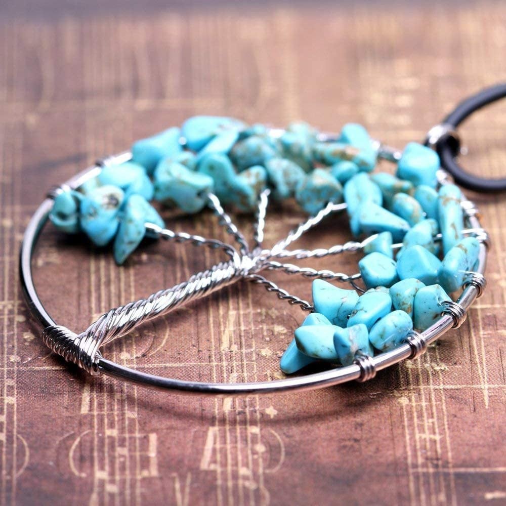 Natural Crystal Tree of Life Pendant Healing Hand Made Tumbled Stone Craft Chakra Necklace