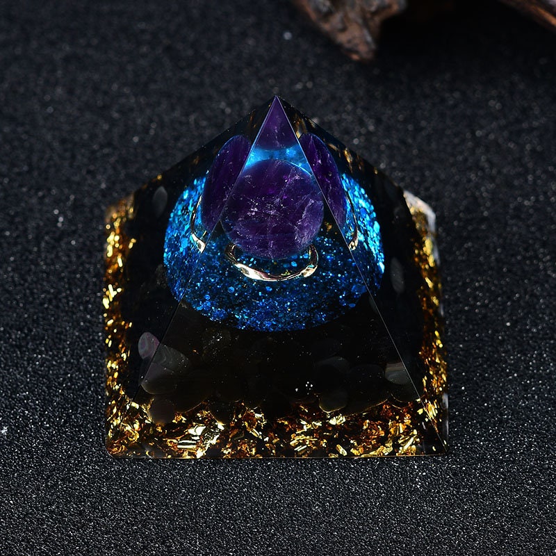 2.36‘’ Magic Orgonite Pyramid Hand Made Amethyst Crystal Sphere Blue Crystal Obsidian Home Decoration Collection Gift US stock