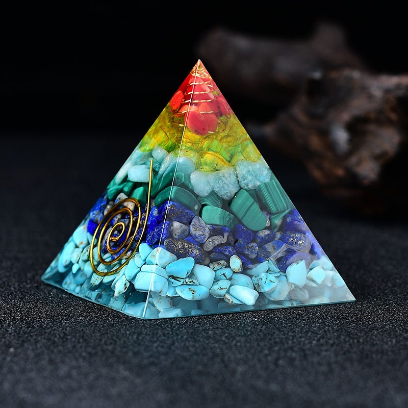 2.36‘’ Orgone Pyramid Multi-colored Hand Made Gravel Stone Quartz Reiki Meditation Crystal Home Decoration Collection Gift