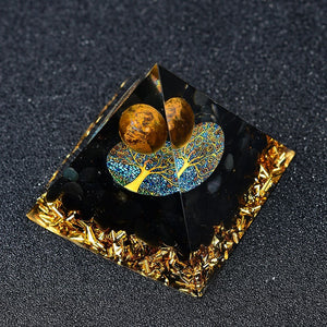 2.36‘’ Orgone Pyramid Magic Vision Tiger Eye Ball Quartz Healing Hand Made Meditation Home Decoration Collection Gift