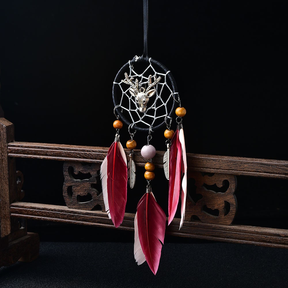 Beautiful Dream Catcher Net Rose and Red Feather Hand Made DIY Reiki Room Decoration Home Collection Gift