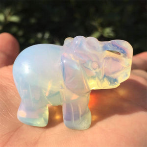 2‘’ Opal Elephant Quartz Crystal Figurine Statue Natural Healing Crystal Carved Gemstone Hand Made Pocket Sculpture Fluorite Stone Gift