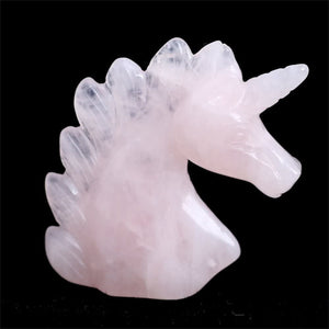 Rose Crystal Gemstone Unicorn Carving Figurine Healing Energy Hand Made Crystal Unicorn Sculpture Decoration Gift