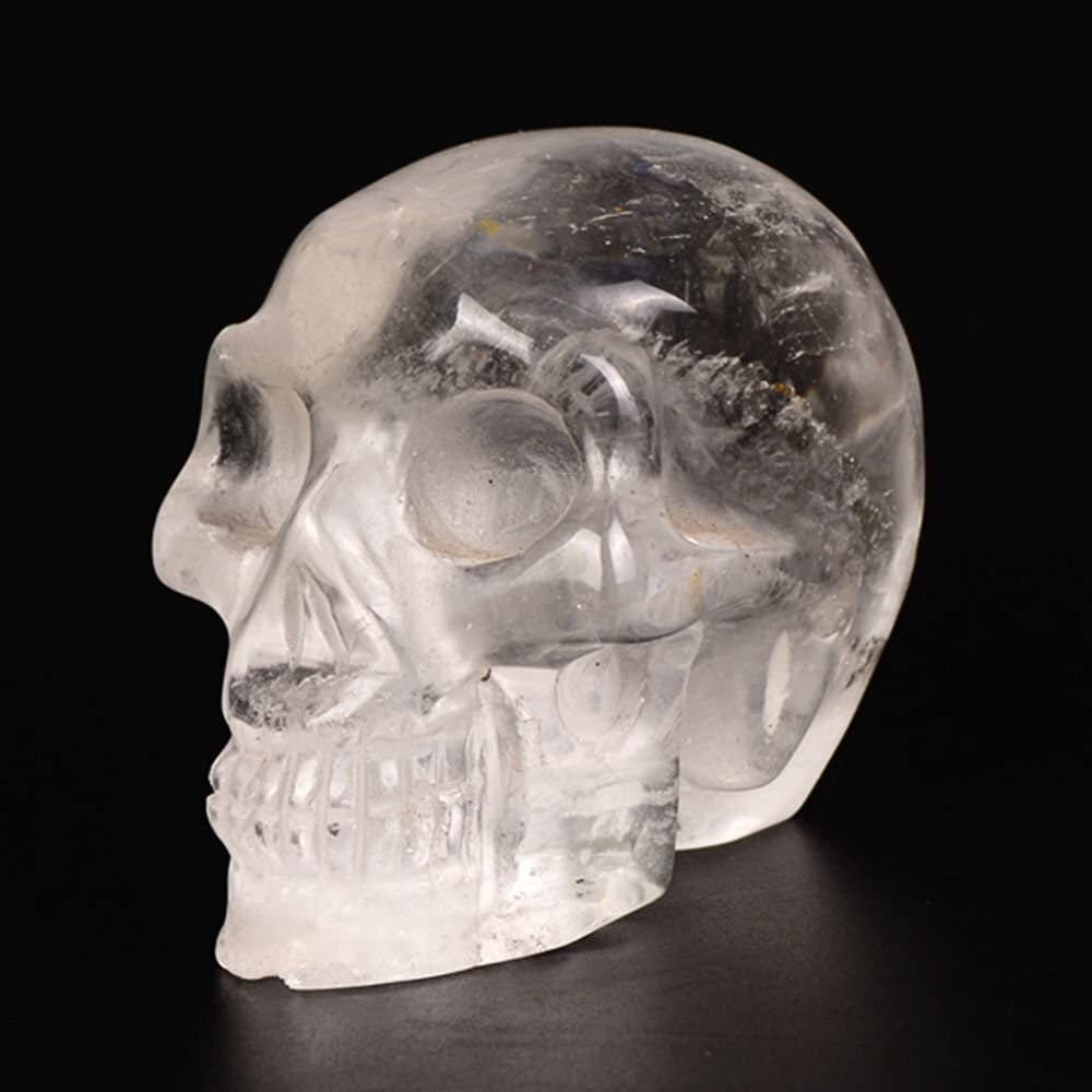 Quartz Crystal Skull Healing Crystal Stone Human Reiki Skull Hand Made Figurine Statue Sculptures Collection (Clear)