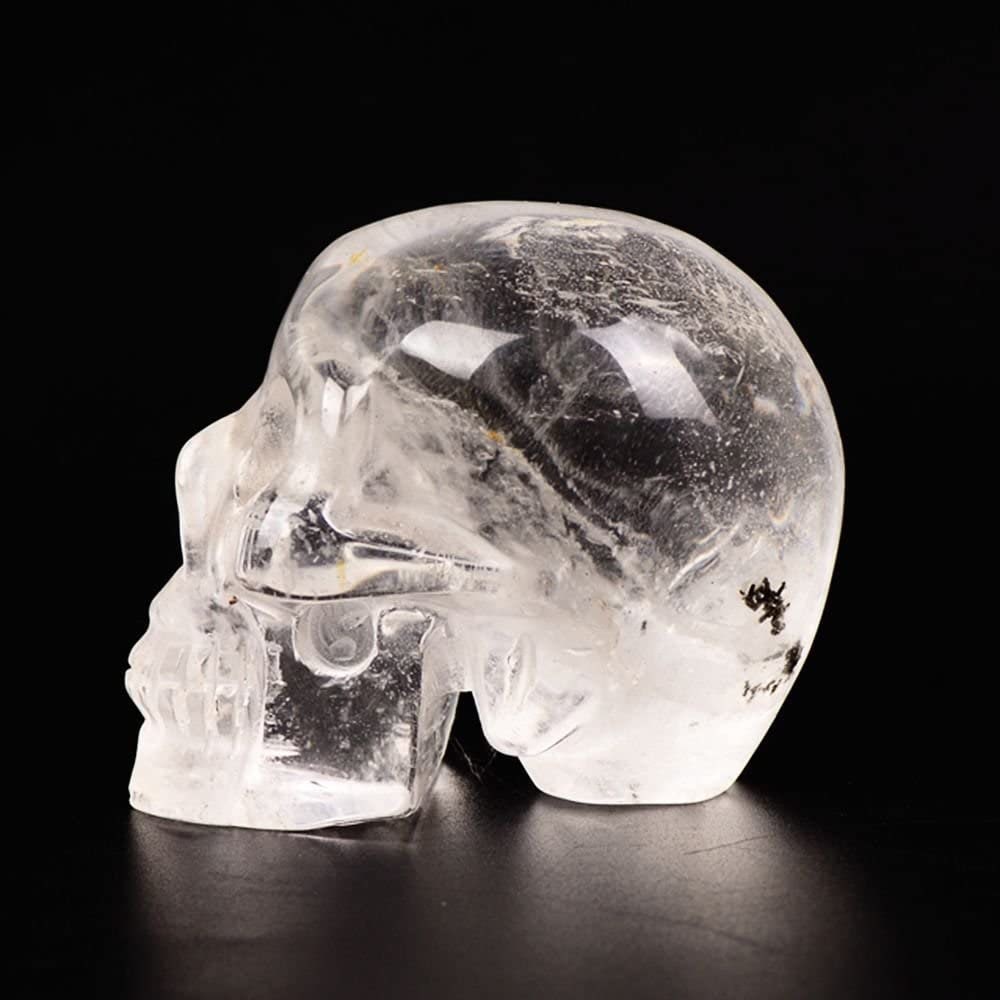 Quartz Crystal Skull Healing Crystal Stone Human Reiki Skull Hand Made Figurine Statue Sculptures Collection (Clear)